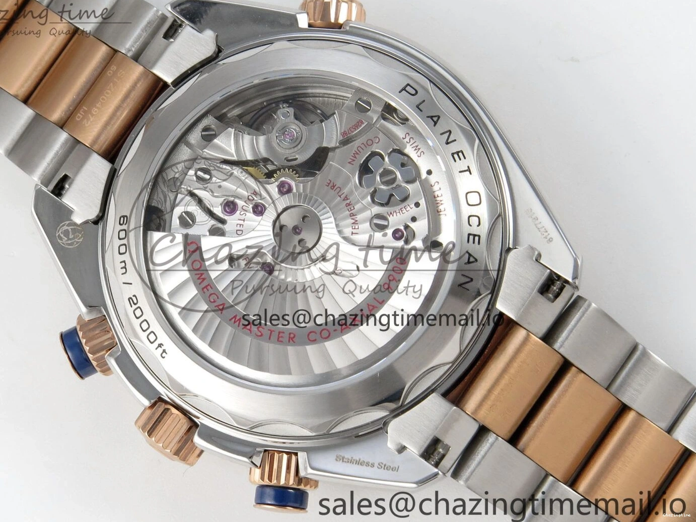 0328 Planet Ocean 600M Chrono SS VRF 1:1 Best Edition Black Bezel Blue Dial on RG SS Bracelet A Affordable 7648